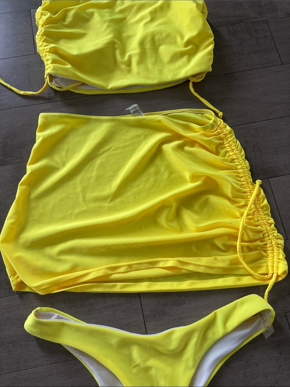 Bright Yellow 3 Piece Bikini Set Size Medium Swimwear Cover Up - Picture 4 of 11